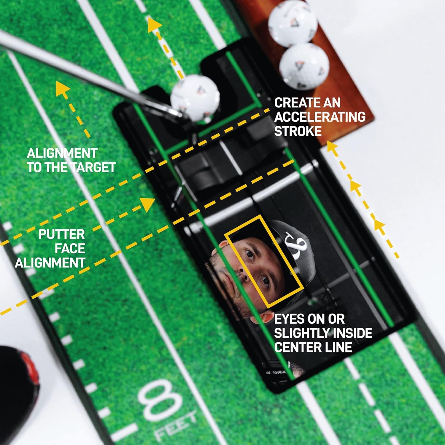 Putting Mat W/Alignment Mirror - Indoor Golf Putting Green W/ 2 Holes - Putting Matt for Indoors Practice - Golf Training Aid for Home - Golf Accessories and Gifts for Men