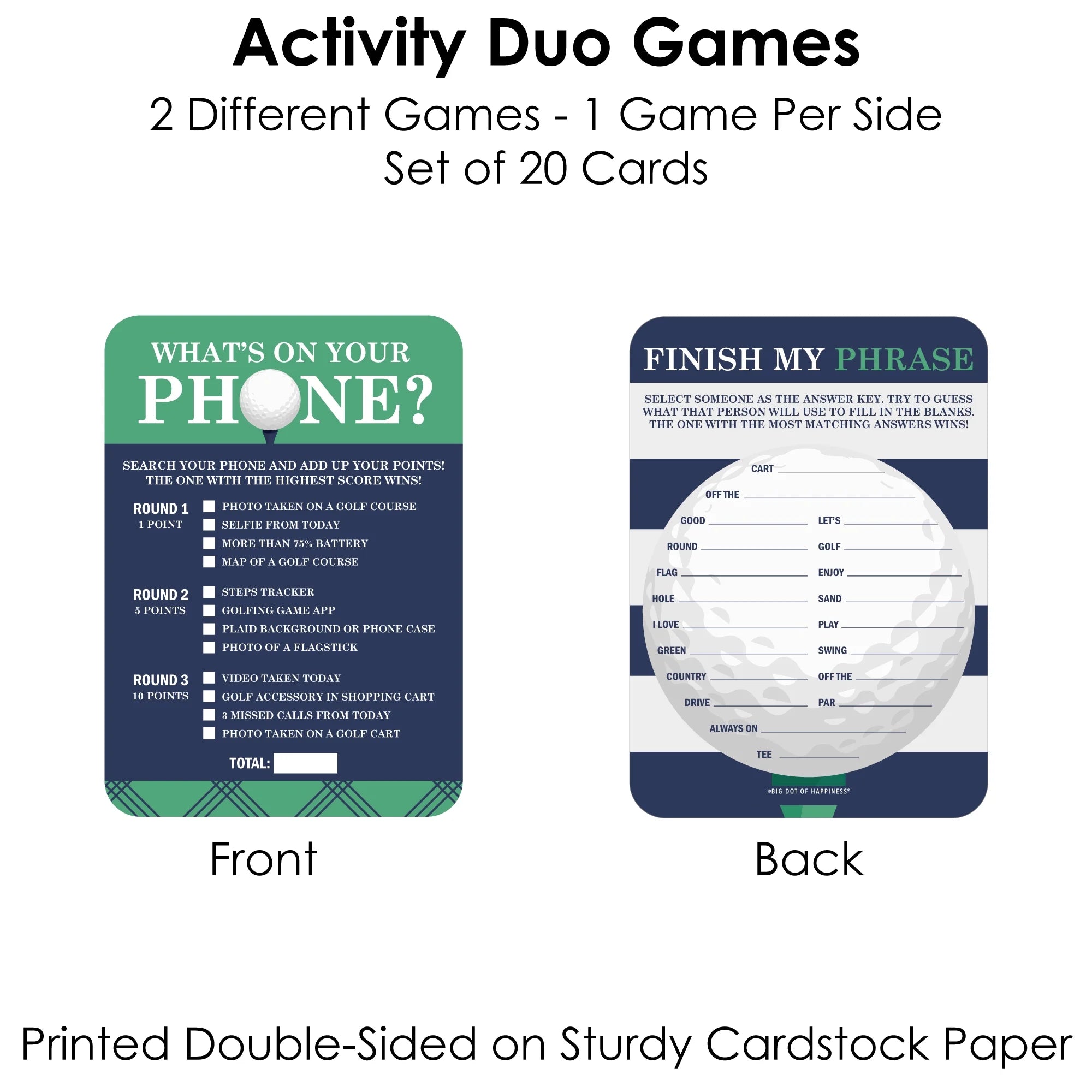 Par-Tee Time - Golf - 2-In-1 Birthday or Retirement Party Cards - Activity Duo Games - Set of 20