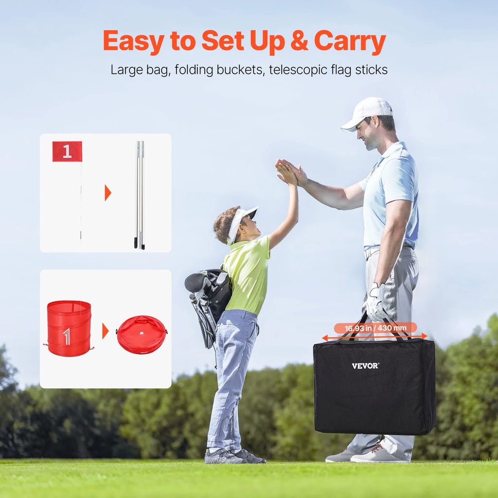3/6/9 Hole Kids Backyard Golf Game Portable Bucket Golf Course Practice Chipping Games for Family Outdoor Sports Toys