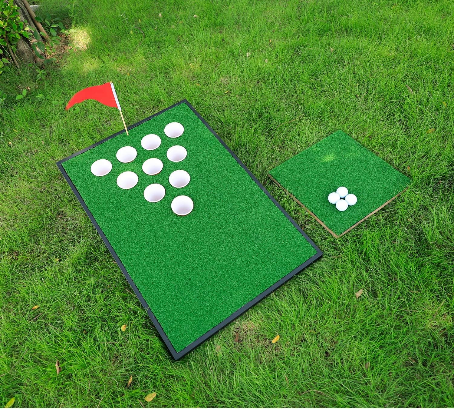 Golf Cornhole Game Set Combined Pong Game, Chipping Yard Game Boards with Chipping Mats & Golf Balls for Tailgate, Ideal Gift for Family, Golfer and Friends