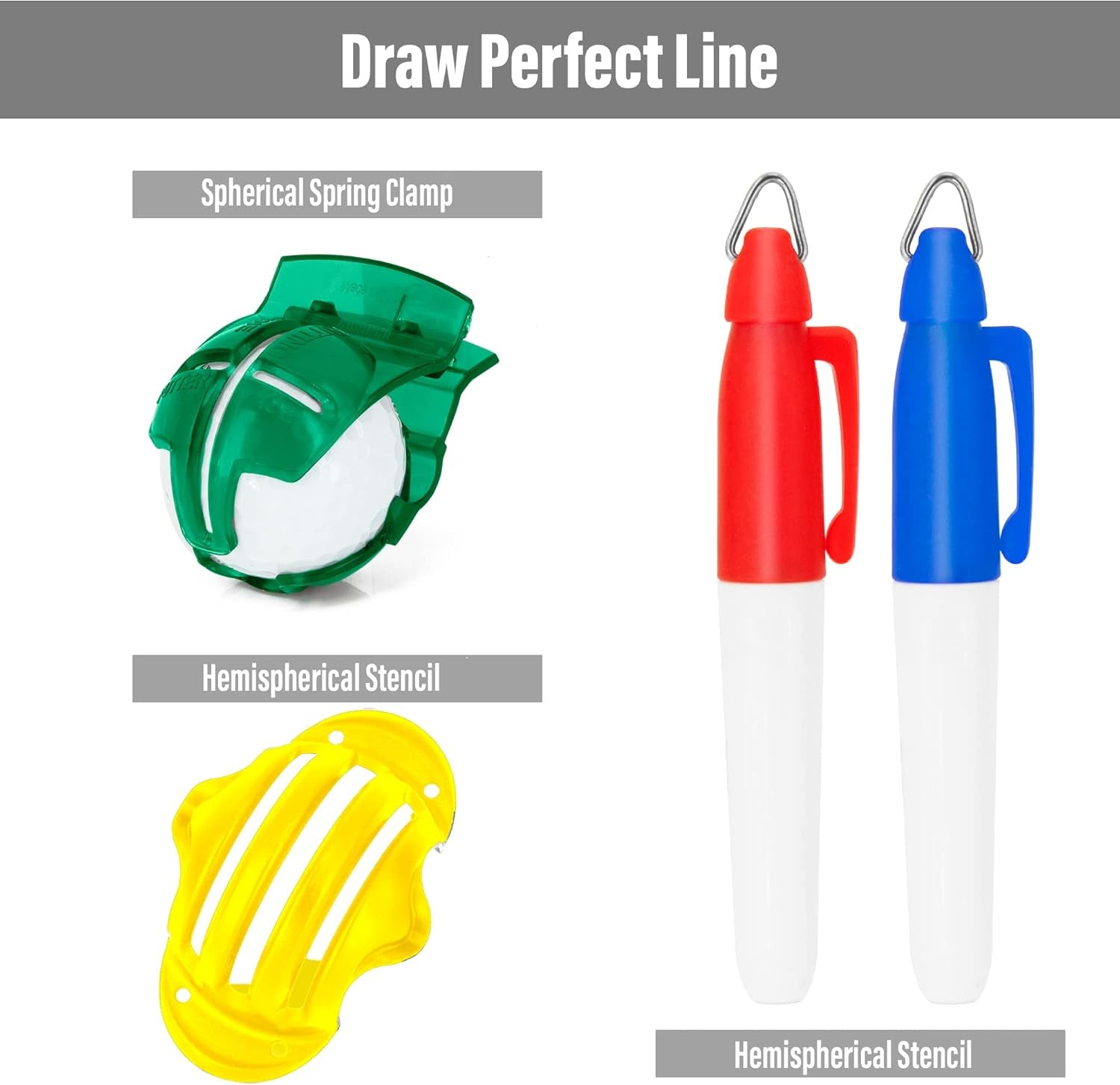 BIRDIE GUARD Golf Ball Liner -Golf Ball Liner-3 Line Golf Ball Marker- Triple Track Technology - Improving Alignment on Putting Green, Golf Ball Liner Alignment Tool, 2 Ball Liners and 2 Pens-A Good Gift for the Price