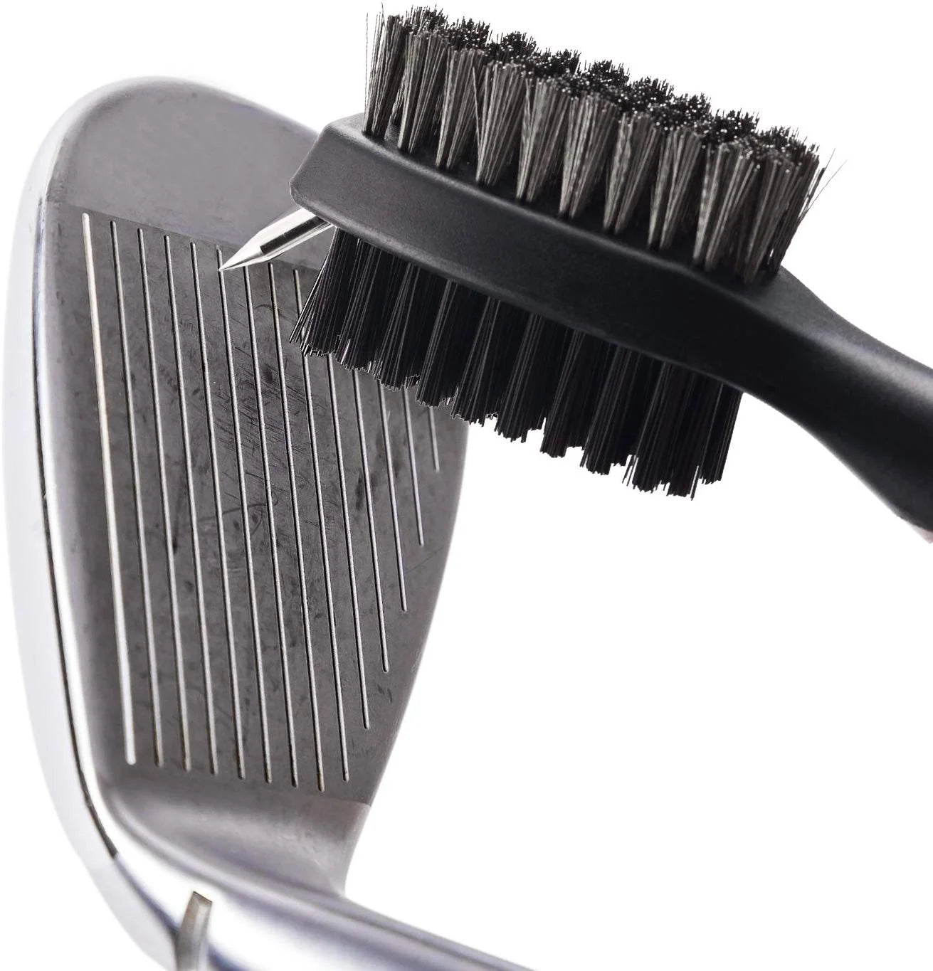 Golf Brush Cleaner Set - Wire and Nylon Bristle Brushes for Golfing Accessories, Clubs, Shoes, Irons, Woods, Groove - Spike with Rubber Cover, Retractable Zipline Cord, and Carabiner Clip
