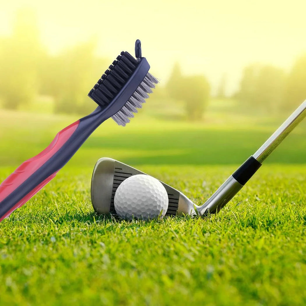 Golf Brush Cleaner Set - Wire and Nylon Bristle Brushes for Golfing Accessories, Clubs, Shoes, Irons, Woods, Groove - Spike with Rubber Cover, Retractable Zipline Cord, and Carabiner Clip