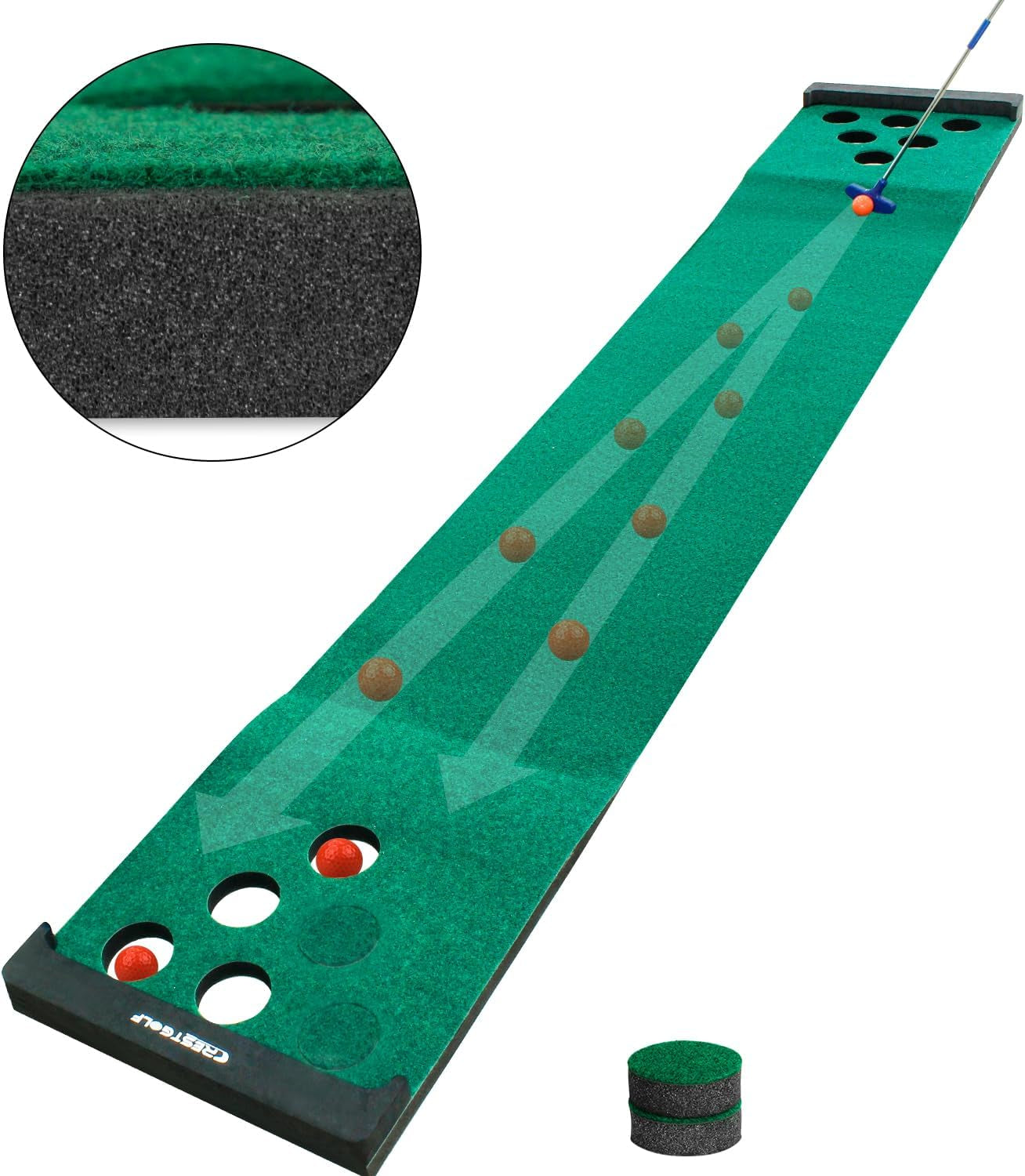 Golf Pong Mat Game Set Green Mat,Golf Putting Mat with 2 Adjustable Golf Putters, 6 Golf Balls,12 Golf Hole Covers for Indoor&Outdoor Short Game Office Party Backyard Use