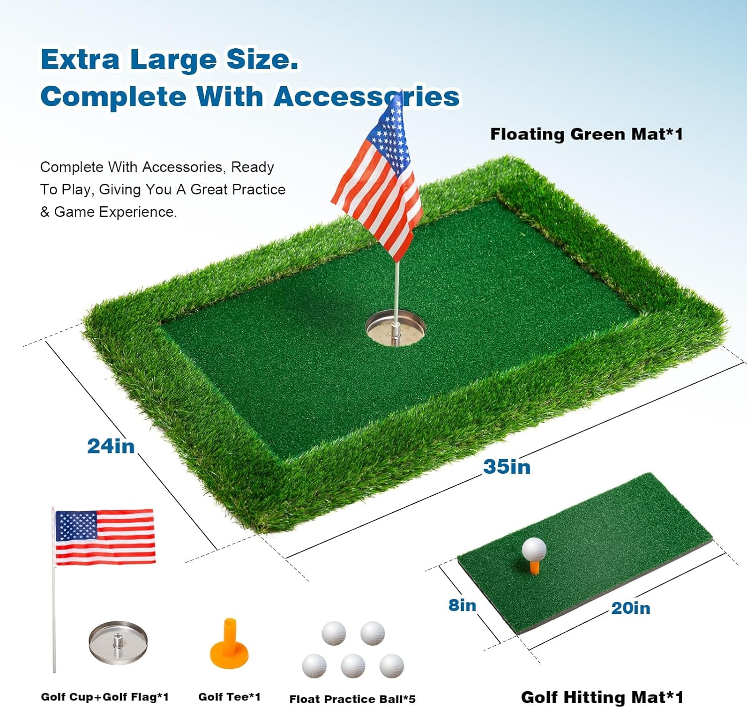 Floating Golf Green for Pool, Various Sizes (35"X24"/47"X35"/63"X47") to Suit Your Needs, Floating Chipping Green-Ideal for 2-4 Golfers Competing and Improving Skills in Outdoor and Pool Games