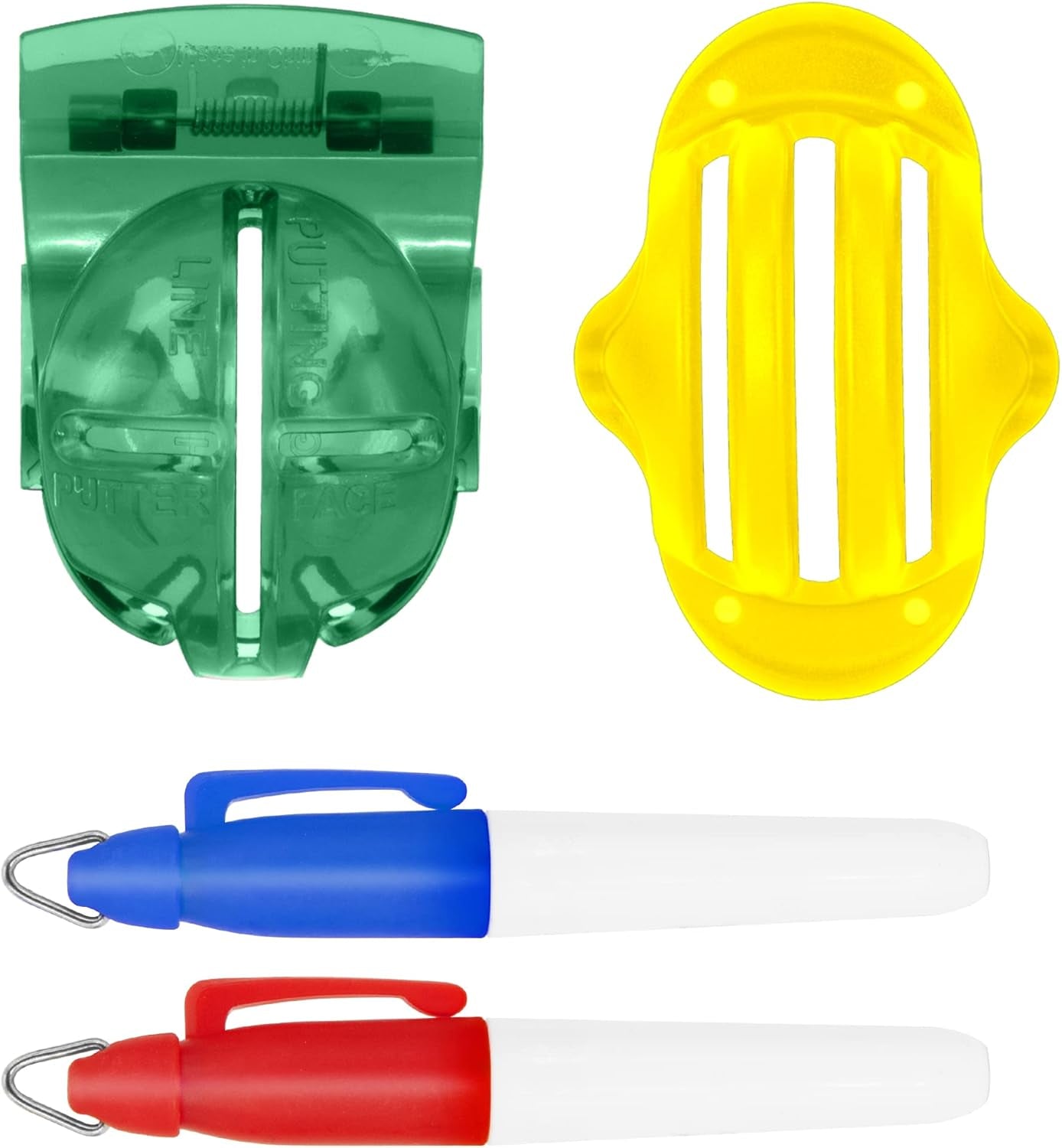 BIRDIE GUARD Golf Ball Liner -Golf Ball Liner-3 Line Golf Ball Marker- Triple Track Technology - Improving Alignment on Putting Green, Golf Ball Liner Alignment Tool, 2 Ball Liners and 2 Pens-A Good Gift for the Price