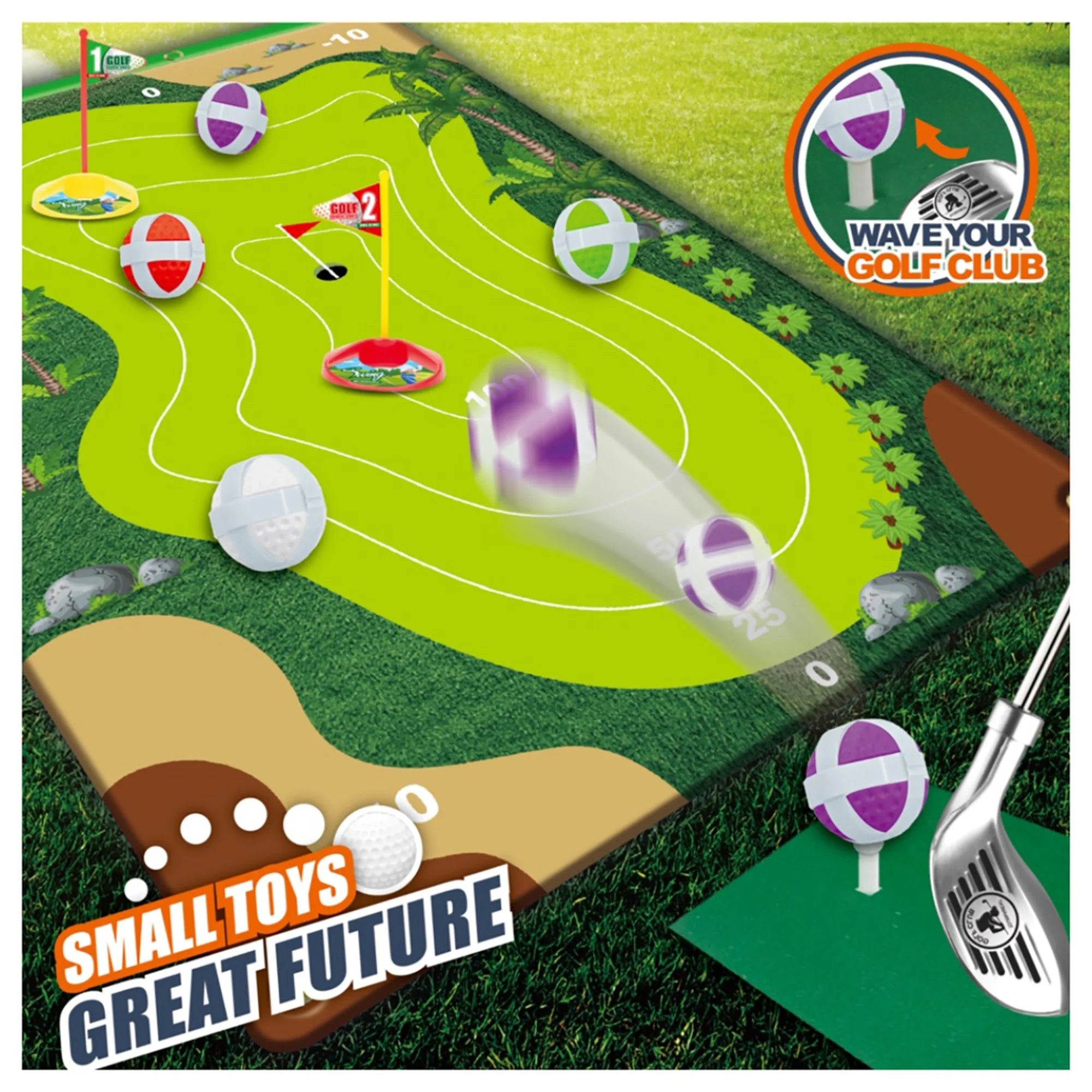 Golf Game Chipping Mat and Accessories, Training and Practice Golf Travel Set for Kids and Adults, Indoor and Outdoor Hitting Mat and Golf Clubs with Sticky Balls for Kids 3+