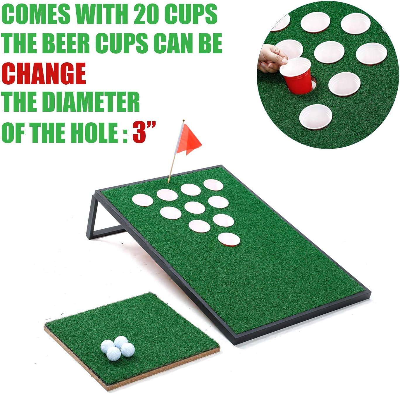 Golf Cornhole Game Set Combined Pong Game, Chipping Yard Game Boards with Chipping Mats & Golf Balls for Tailgate, Ideal Gift for Family, Golfer and Friends