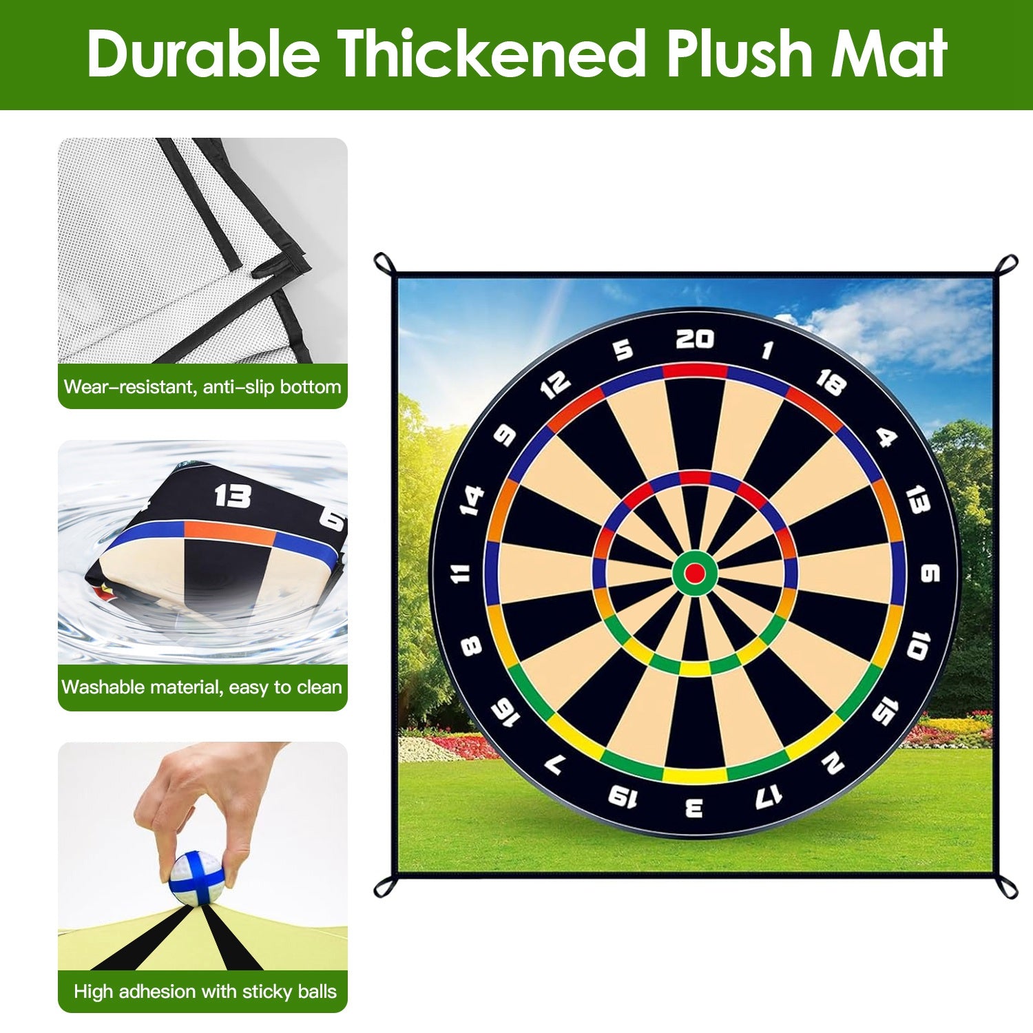 Golf Chipping Dart Game Mat Set with 20 Sticky Balls Ground Stakes Hanging Hooks Carrying Bag Indoor Outdoor Golf Hitting Training Game Mat for Kids Beginners