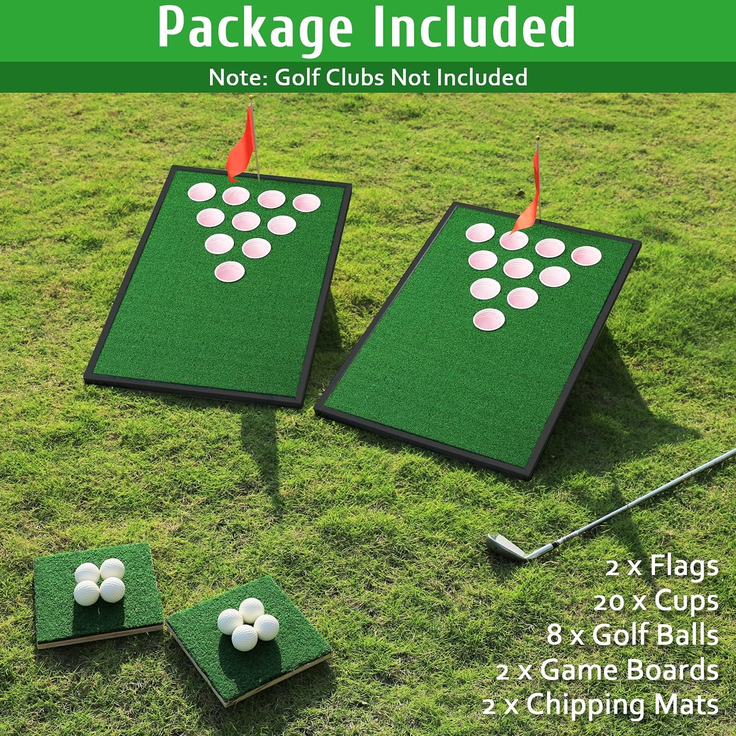 Golf Cornhole Game Set Combined Pong Game, Chipping Yard Game Boards with Chipping Mats & Golf Balls for Tailgate, Ideal Gift for Family, Golfer and Friends