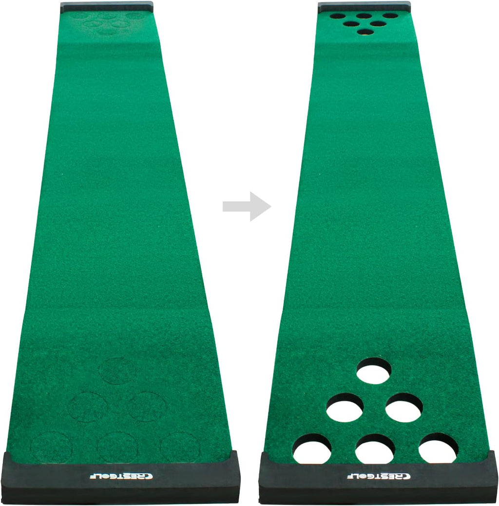 Golf Pong Mat Game Set Green Mat,Golf Putting Mat with 2 Adjustable Golf Putters, 6 Golf Balls,12 Golf Hole Covers for Indoor&Outdoor Short Game Office Party Backyard Use