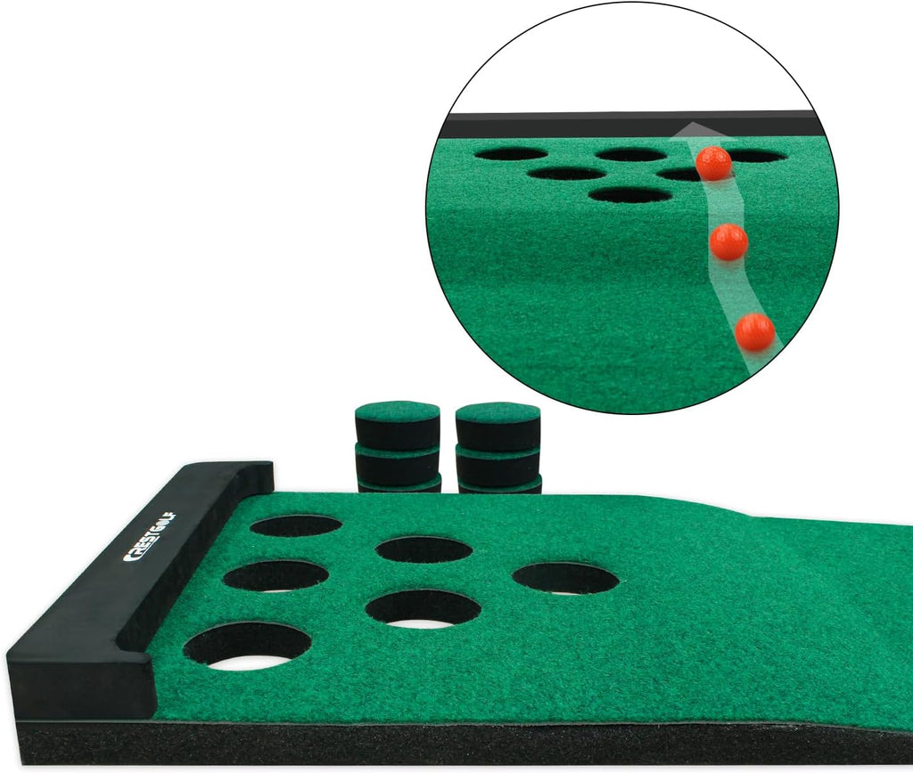 Golf Pong Mat Game Set Green Mat,Golf Putting Mat with 2 Adjustable Golf Putters, 6 Golf Balls,12 Golf Hole Covers for Indoor&Outdoor Short Game Office Party Backyard Use