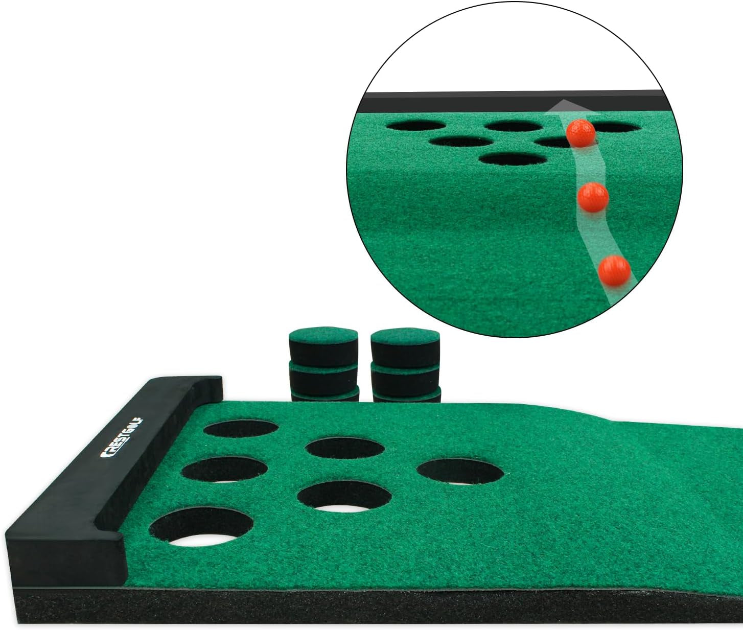 Golf Pong Mat Game Set Green Mat,Golf Putting Mat with 2 Adjustable Golf Putters, 6 Golf Balls,12 Golf Hole Covers for Indoor&Outdoor Short Game Office Party Backyard Use