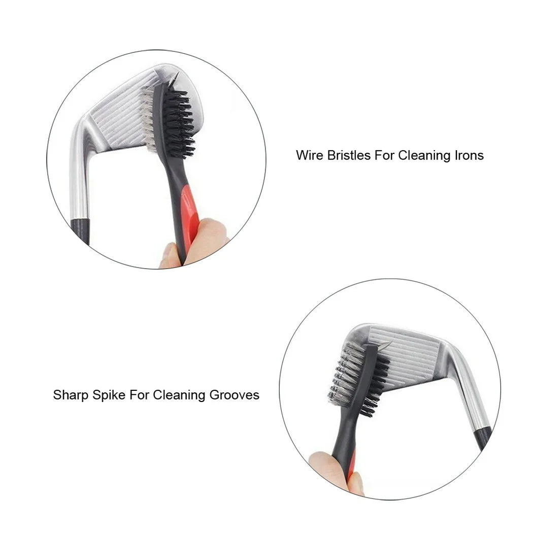 Golf Brush Cleaner Set - Wire and Nylon Bristle Brushes for Golfing Accessories, Clubs, Shoes, Irons, Woods, Groove - Spike with Rubber Cover, Retractable Zipline Cord, and Carabiner Clip