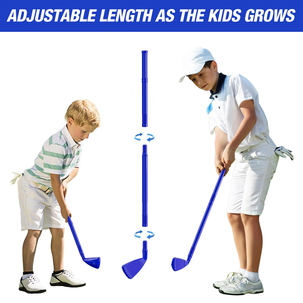 2 in 1 Toddler Golf Set Kids Golf Clubs Set with 8 Balls, Cornhole Board & Putting Mat Kids Golf Toys Set Golf Game Indoor Outdoor Sport Toys Gift for Boys Girls 3 4 5 6+ Years Old, Blue