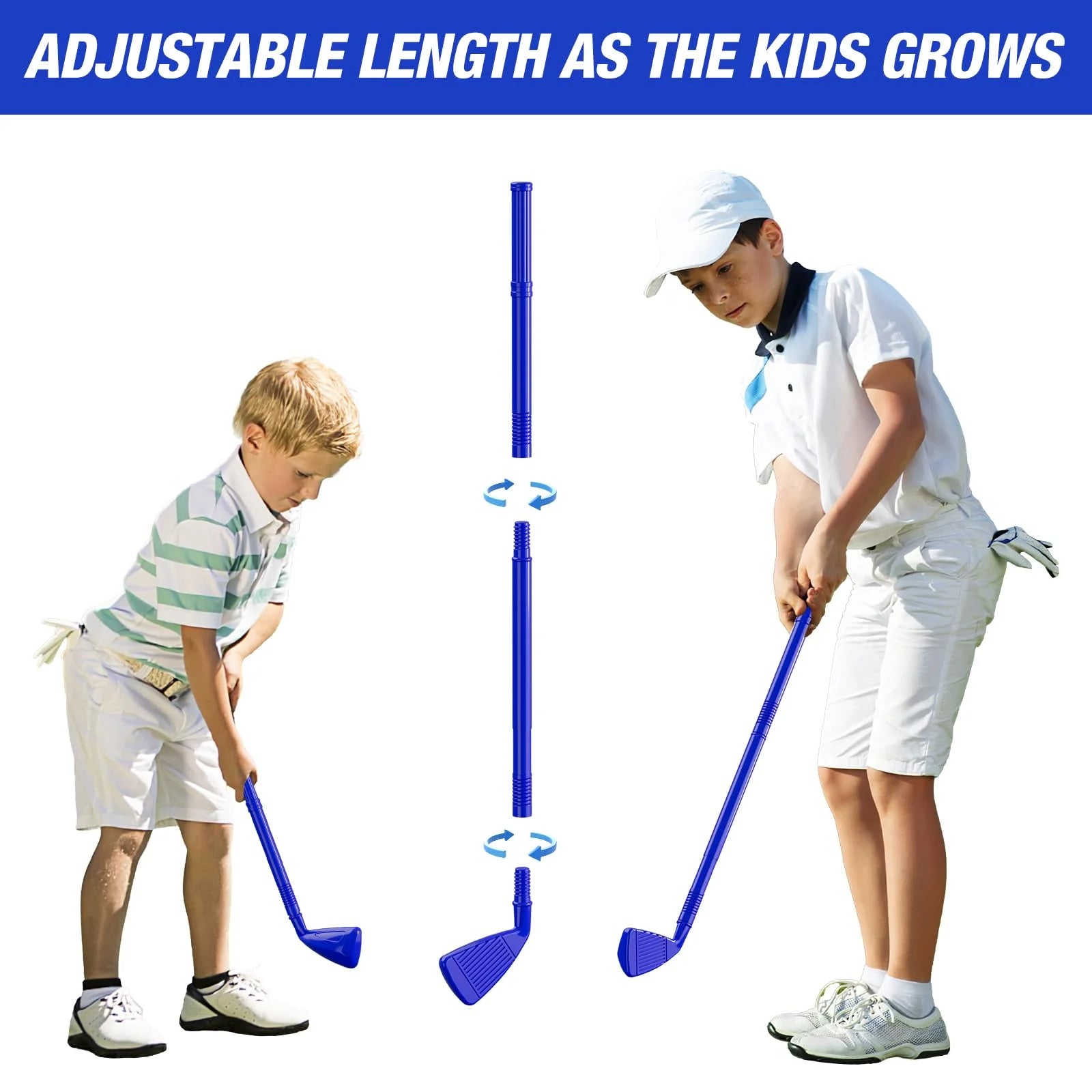 2 in 1 Toddler Golf Set Kids Golf Clubs Set with 8 Balls, Cornhole Board & Putting Mat Kids Golf Toys Set Golf Game Indoor Outdoor Sport Toys Gift for Boys Girls 3 4 5 6+ Years Old, Blue