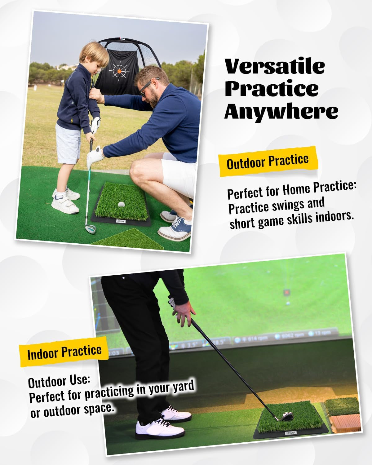 Golf Hitting Mat – Practice Mat with Swing Path Feedback & Impact Detection – Indoor/Outdoor Use – Golf Swing Trainer for Home Training – Gift for Golfers, Beginners & Pros