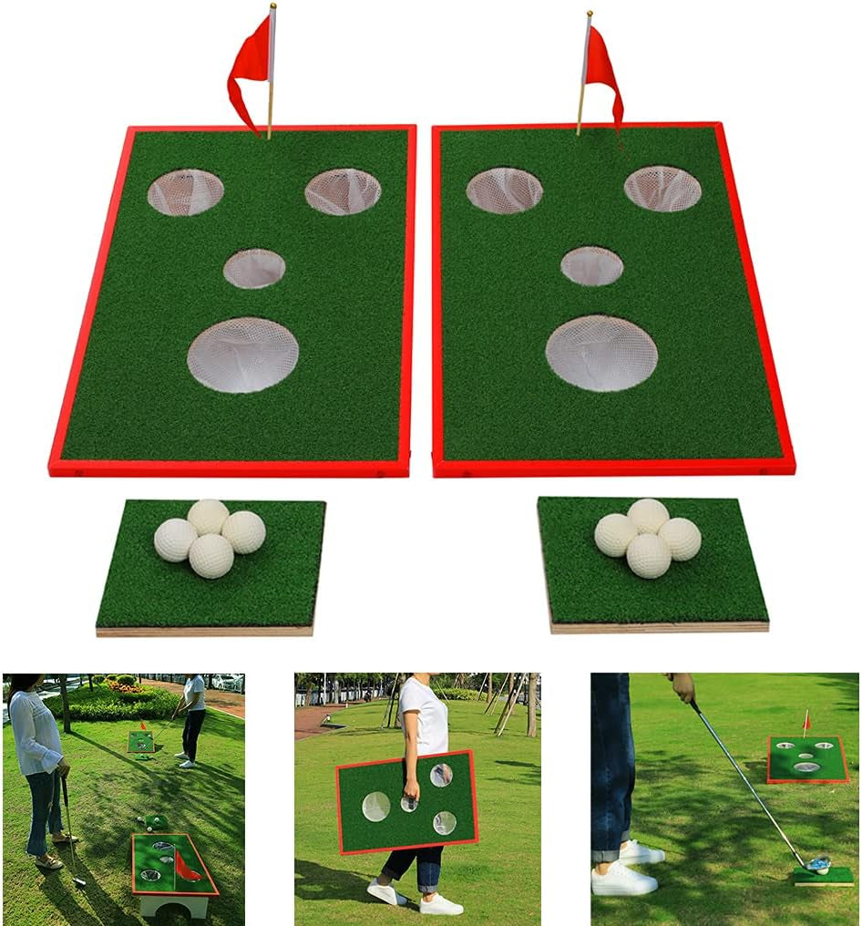 Golf Cornhole Set Chipping Game Indoor/Outdoor Golf Chip Shot Yard Game Hitting Mat for Tailgate, Party, Office, Backyard (Red2)