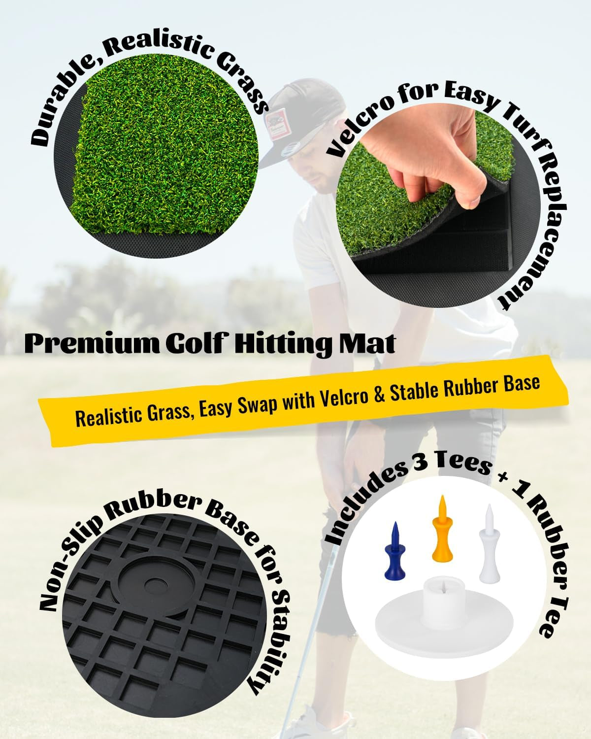 Golf Hitting Mat – Practice Mat with Swing Path Feedback & Impact Detection – Indoor/Outdoor Use – Golf Swing Trainer for Home Training – Gift for Golfers, Beginners & Pros