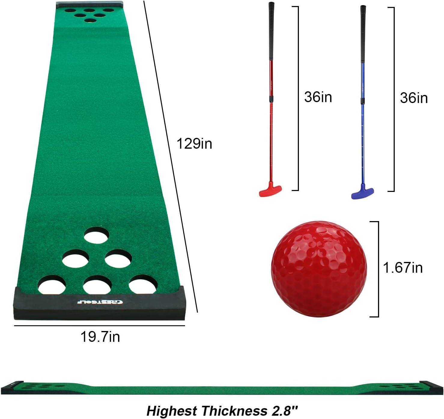 Golf Pong Mat Game Set Green Mat,Golf Putting Mat with 2 Adjustable Golf Putters, 6 Golf Balls,12 Golf Hole Covers for Indoor&Outdoor Short Game Office Party Backyard Use