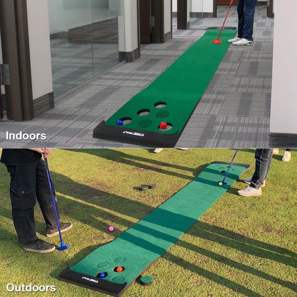 Golf Pong Mat Game Set Green Mat,Golf Putting Mat with 2 Adjustable Golf Putters, 6 Golf Balls,12 Golf Hole Covers for Indoor&Outdoor Short Game Office Party Backyard Use