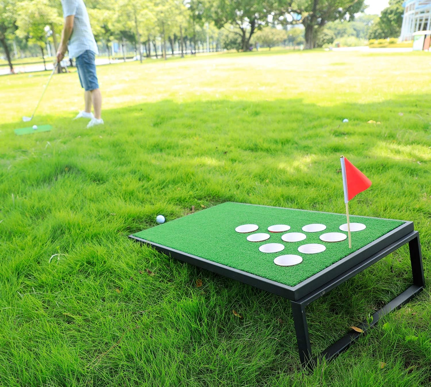 Golf Cornhole Game Set Combined Pong Game, Chipping Yard Game Boards with Chipping Mats & Golf Balls for Tailgate, Ideal Gift for Family, Golfer and Friends