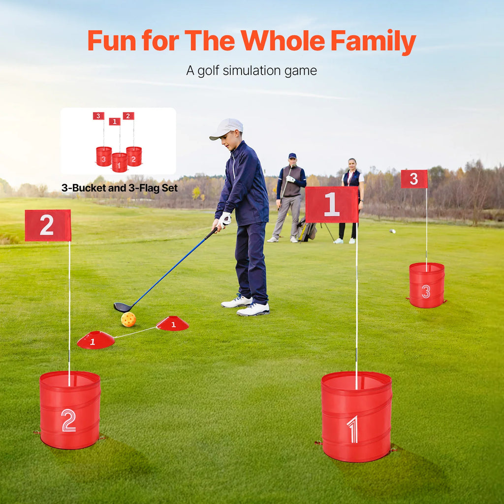 3/6/9 Hole Kids Backyard Golf Game Portable Bucket Golf Course Practice Chipping Games for Family Outdoor Sports Toys