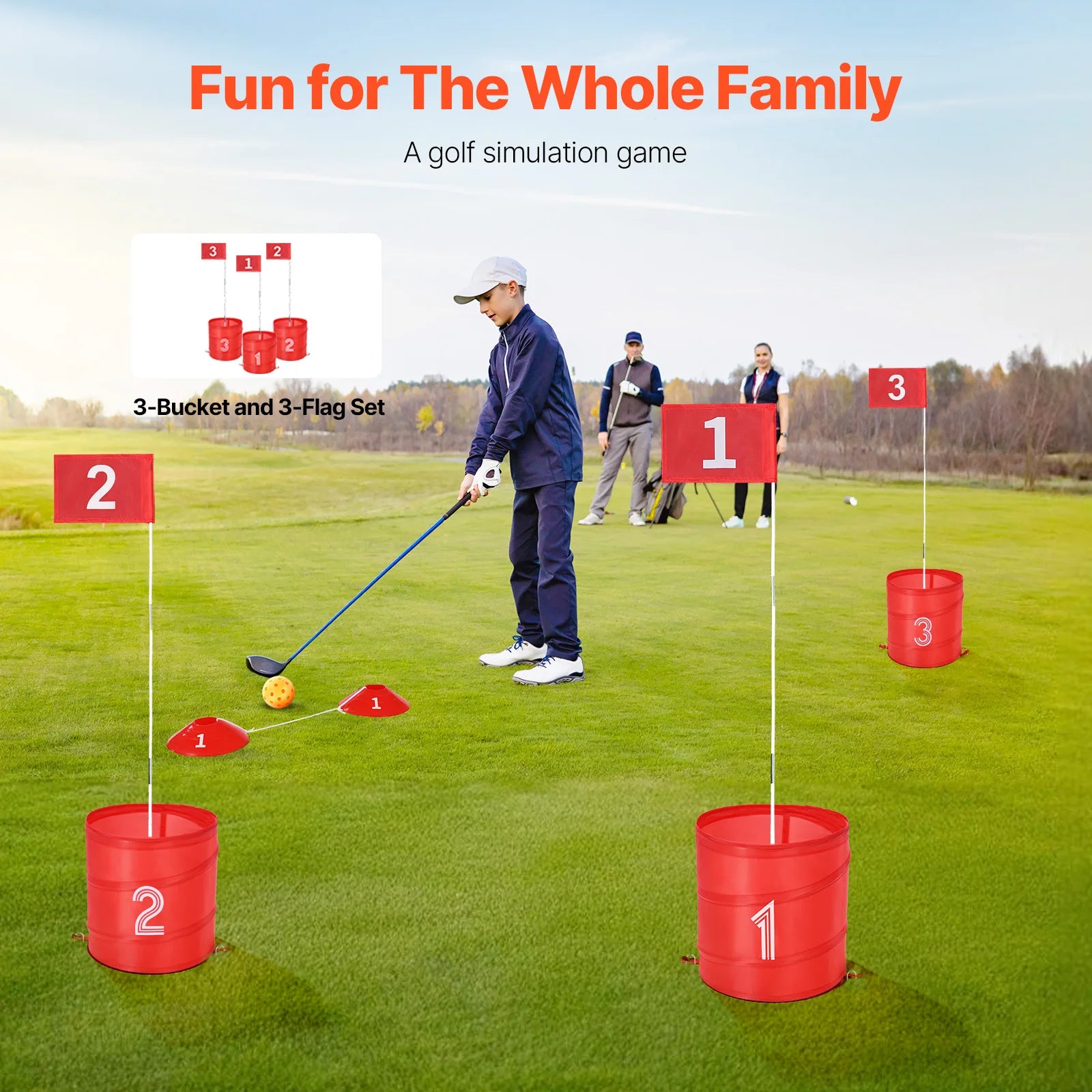 3/6/9 Hole Kids Backyard Golf Game Portable Bucket Golf Course Practice Chipping Games for Family Outdoor Sports Toys