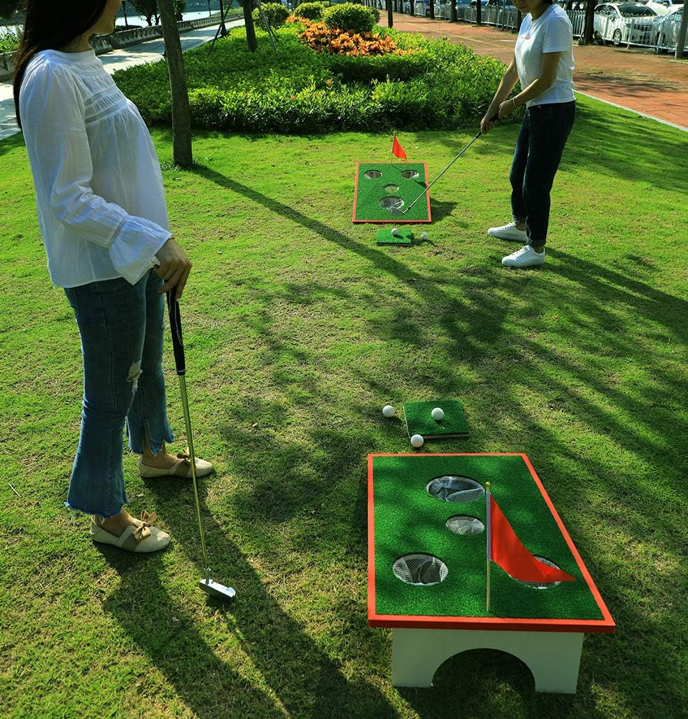 Golf Cornhole Set Chipping Game Indoor/Outdoor Golf Chip Shot Yard Game Hitting Mat for Tailgate, Party, Office, Backyard (Red2)