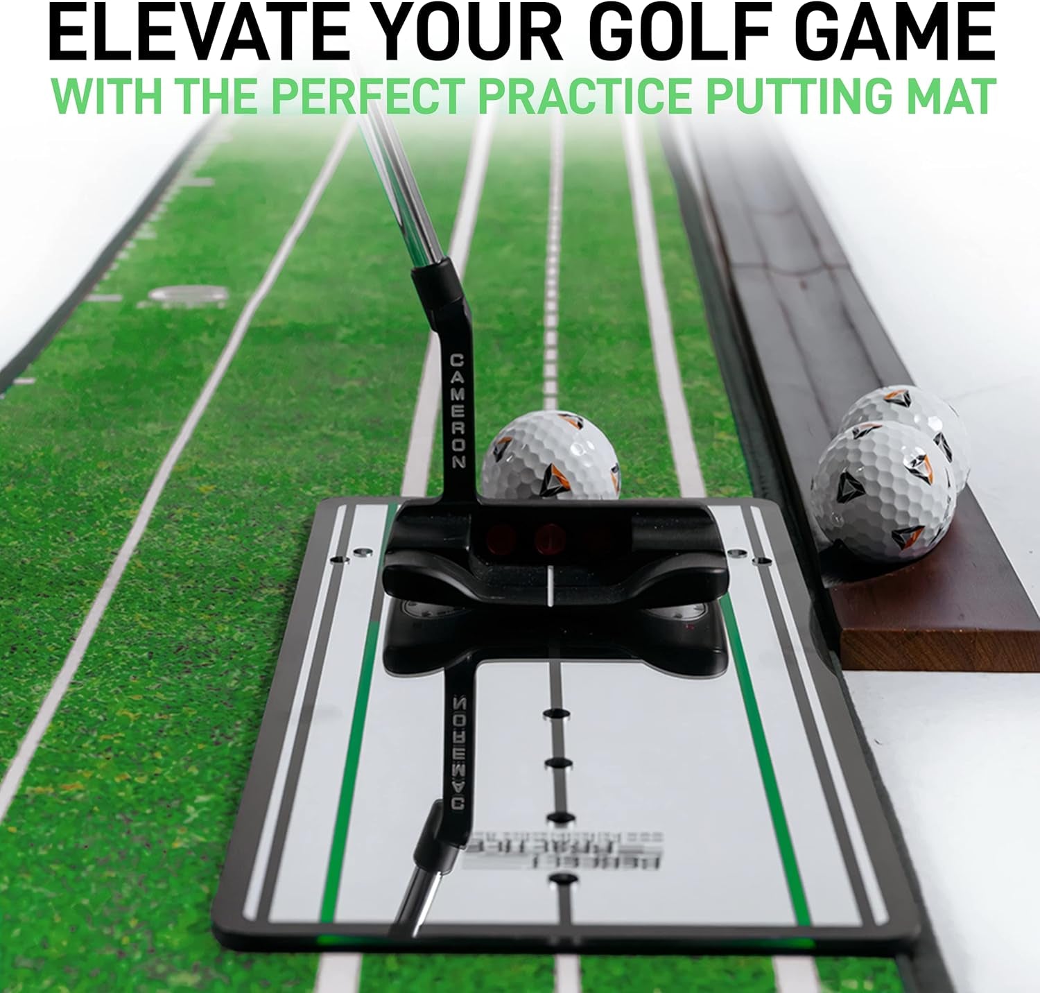 Putting Mat W/Alignment Mirror - Indoor Golf Putting Green W/ 2 Holes - Putting Matt for Indoors Practice - Golf Training Aid for Home - Golf Accessories and Gifts for Men