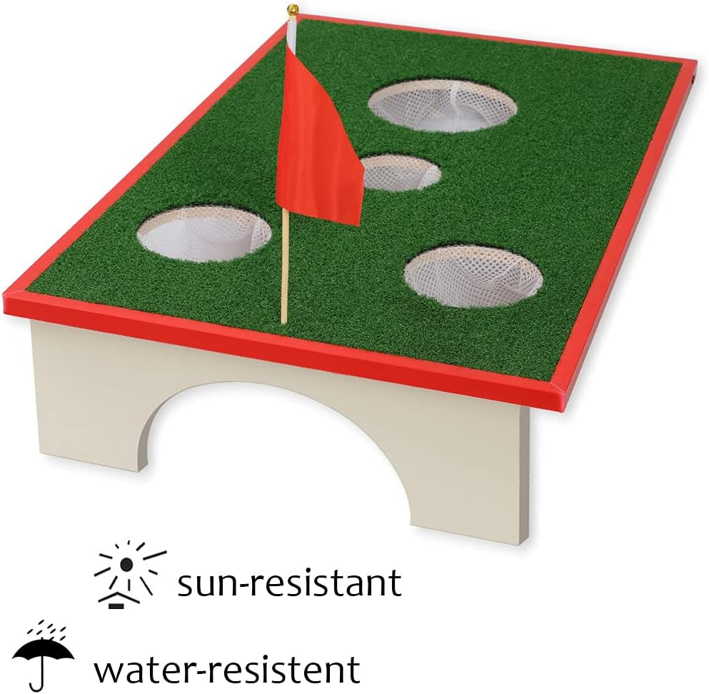 Golf Cornhole Set Chipping Game Indoor/Outdoor Golf Chip Shot Yard Game Hitting Mat for Tailgate, Party, Office, Backyard (Red2)